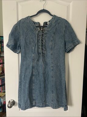 H&M Blue Denim Lace-Up Mini Dress